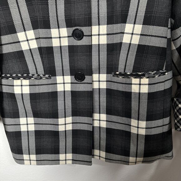 J.G. Hook Women’s Black White Plaid Coat Wool Blend Medium Length Size 14 # 858 - Picture 3 of 4